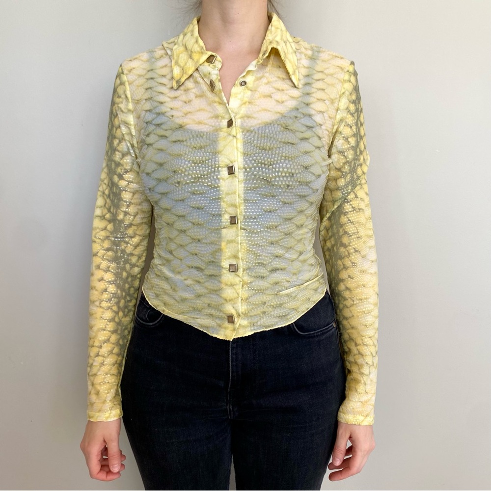 Authentic vintage Y2K Roberto Cavalli snakeskin scale button-down blouse. 💛